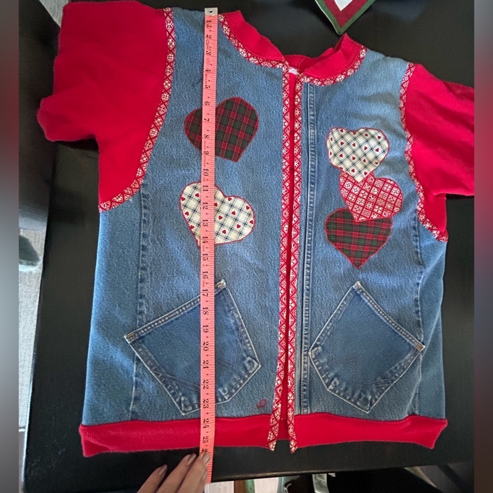 Upcycled Handmade Denim Jacket Wrangler x Jerzees Women's XL Patchwork Dog - Picture 8 of 13